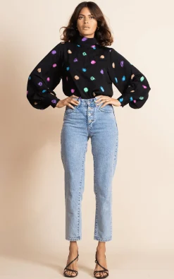 Women Dancing Leopard Margo Pintuck Blouse In Vintage Dots