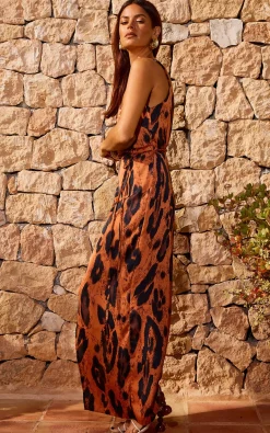 Women Dancing Leopard Mariah Wrap Dress In Chocolate Leopard