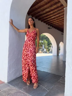 Women Dancing Leopard Mariah Wrap Dress In Orange Leopard