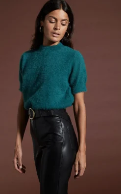 Women Dancing Leopard Millie Cropped Knit Top In Forest Green