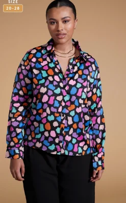 Women Dancing Leopard Nevada Satin Shirt In Multi Cloud - Extended Sizing