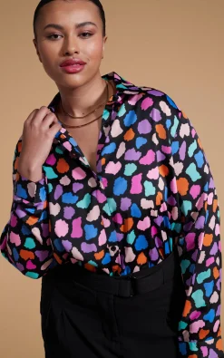 Women Dancing Leopard Nevada Satin Shirt In Multi Cloud - Extended Sizing
