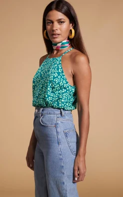 Women Dancing Leopard Nina Halter Cami Top In Green On Green Leopard