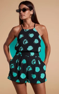 Women Dancing Leopard Nina Halter Cami Top In Large Dot Green On Black