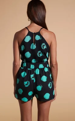 Women Dancing Leopard Nina Halter Cami Top In Large Dot Green On Black