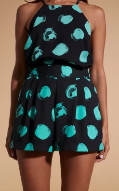 Women Dancing Leopard Nina Halter Cami Top In Large Dot Green On Black