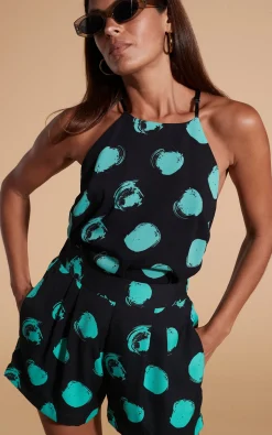 Women Dancing Leopard Nina Halter Cami Top In Large Dot Green On Black