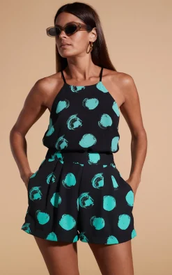 Women Dancing Leopard Nina Halter Cami Top In Large Dot Green On Black