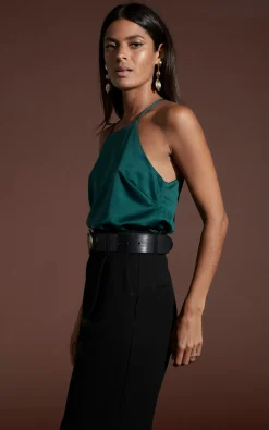 Women Dancing Leopard Nina Halter Cami Top In Pine Green