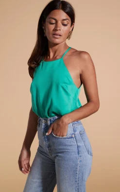 Women Dancing Leopard Nina Halter Cami Top In Teal Green
