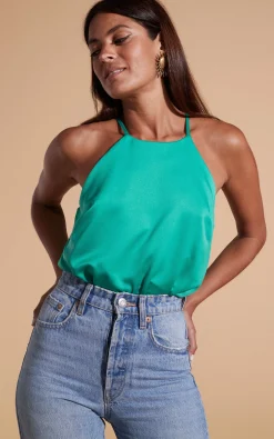 Women Dancing Leopard Nina Halter Cami Top In Teal Green