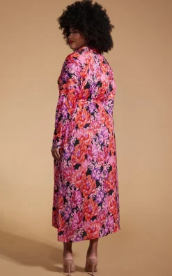 Women Dancing Leopard Paris Shirt Dress In Red & Lilac Floral - Extended Sizing