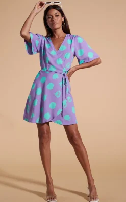 Women Dancing Leopard Rafferty Dress In Green On Purple Dot