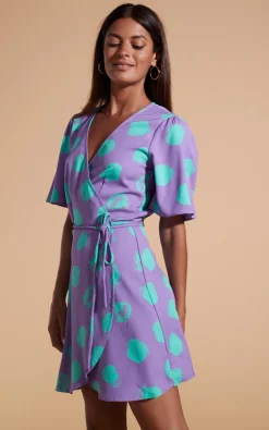 Women Dancing Leopard Rafferty Dress In Green On Purple Dot