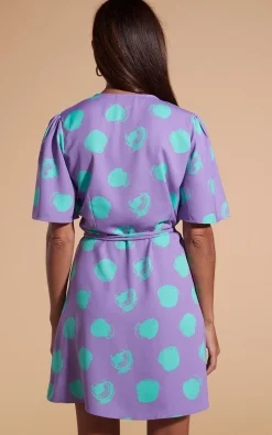 Women Dancing Leopard Rafferty Dress In Green On Purple Dot