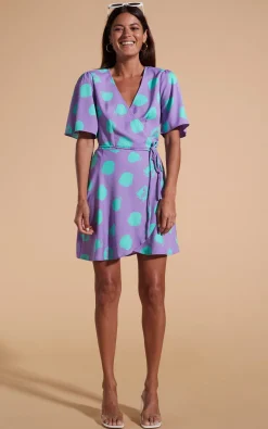 Women Dancing Leopard Rafferty Dress In Green On Purple Dot