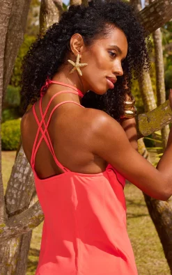 Women Dancing Leopard Raven Cami Maxi Dress In Sunset Orange (Multi-Way)