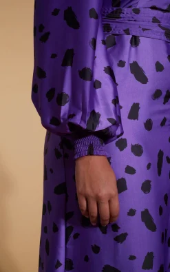 Women Dancing Leopard Remy Dress In Abstract Dot Black On Purple- Extended Sizing