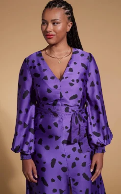 Women Dancing Leopard Remy Dress In Abstract Dot Black On Purple- Extended Sizing