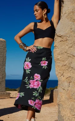 Women Dancing Leopard Renzo Midi Slip Skirt In Pink Peony