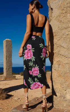 Women Dancing Leopard Renzo Midi Slip Skirt In Pink Peony