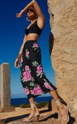 Women Dancing Leopard Renzo Midi Slip Skirt In Pink Peony
