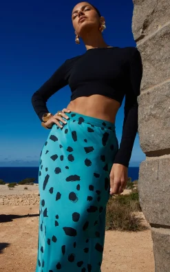 Women Dancing Leopard Renzo Skirt In Abstract Dot Black On Teal