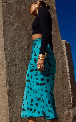 Women Dancing Leopard Renzo Skirt In Abstract Dot Black On Teal