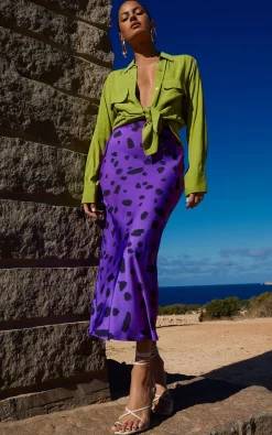 Women Dancing Leopard Renzo Skirt In Abstract Dot Black On Purple