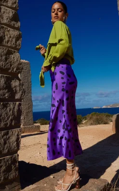 Women Dancing Leopard Renzo Skirt In Abstract Dot Black On Purple