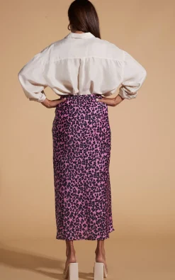Women Dancing Leopard Renzo Skirt In Black On Pink Leopard