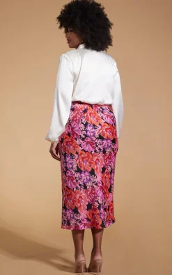 Women Dancing Leopard Renzo Skirt In Red & Lilac Floral - Extended Sizing