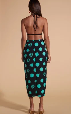Women Dancing Leopard River Skirt In Green On Black Dot