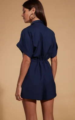 Women Dancing Leopard Rizzo Shirt Playsuit In Navy