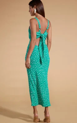 Women Dancing Leopard Sabrina Midaxi Dress In Odd Dot White On Sea Green