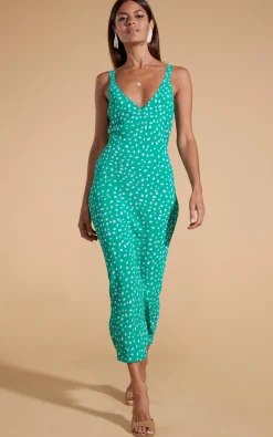 Women Dancing Leopard Sabrina Midaxi Dress In Odd Dot White On Sea Green