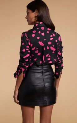 Women Dancing Leopard San Diego Shirt In Abstract Dot Pink On Black