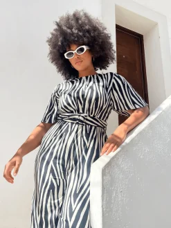 Women Dancing Leopard Saskia Jumpsuit In Monochrome Zebra - Extended Sizing (Reversible)