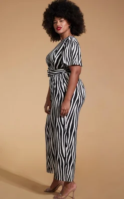Women Dancing Leopard Saskia Jumpsuit In Monochrome Zebra - Extended Sizing (Reversible)