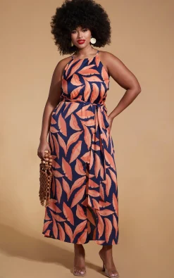 Women Dancing Leopard Sunset Dress In Abstract Leaf - Extended Sizing