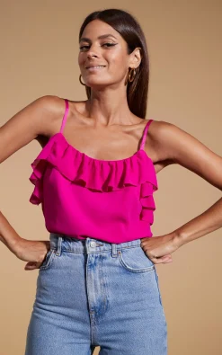 Women Dancing Leopard Susie Frill Cami Top In Magenta