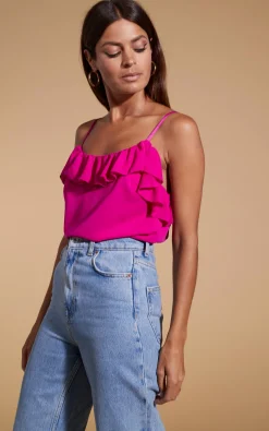 Women Dancing Leopard Susie Frill Cami Top In Magenta