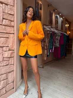 Women Dancing Leopard Tatiyana Linen Blazer In Orange