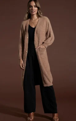 Women Dancing Leopard Taylor Longline Cardigan In Mocha