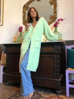 Women Dancing Leopard Taylor Longline Cardigan In Pastel Green