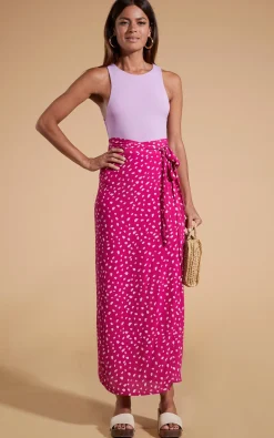 Women Dancing Leopard Whitney Maxi Wrap Skirt In Odd Dot Pink On Magenta