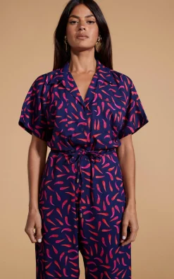 Women Dancing Leopard Zeta Jumpsuit In Chilli Pepper