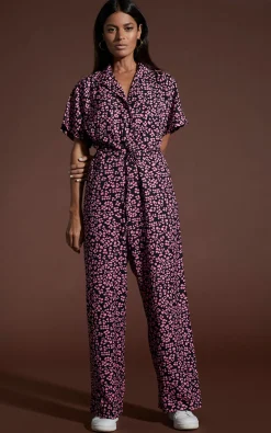 Women Dancing Leopard Zeta Jumpsuit In Pink On Black Leopard
