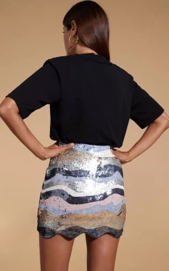 Women Dancing Leopard Zinnea Sequin Mini Skirt In Pastel Rainbow